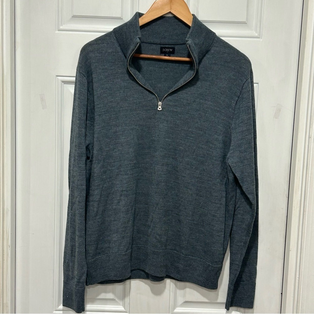 J.CREW Men’s Merino Wool-Blend Half-Zip Sweater, Blue-gray, Distinguished, Sz L